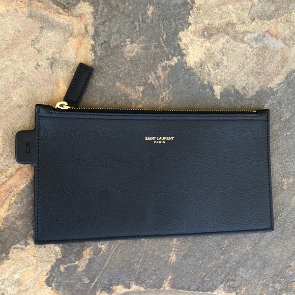 NEW Saint Laurent black leather zippered pouch - Picture 3 of 5